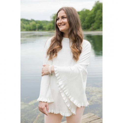 Antique White, Sleeve Style, Talia Frill Poncho  by Hilly Horton Home